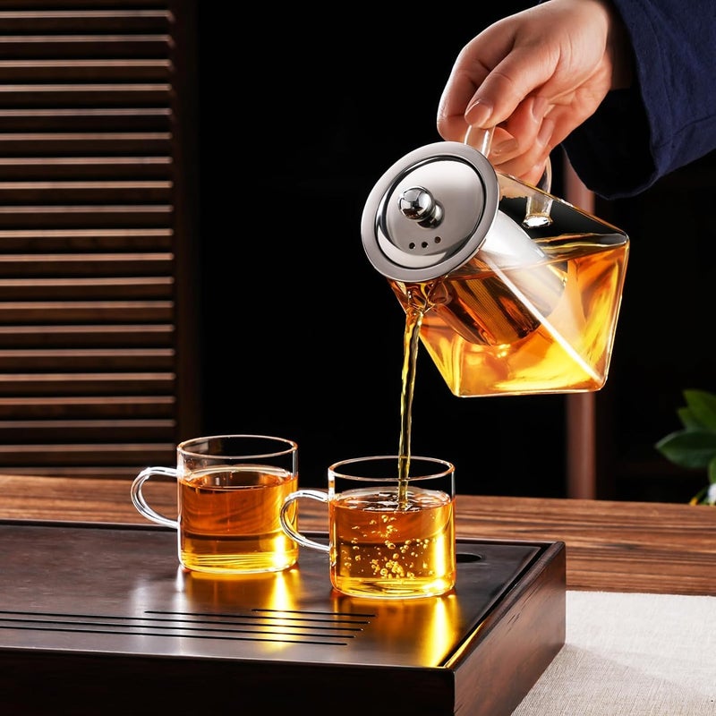 KHOLAD Glass Kettle Teapot with Removable Infuser Lid & Handle 750ml, Stovetop & Microwave Safe, Great for Loose Leaf Tea, Blooming Tea, Tea Bags & Fruit Infused Water (Square) - Image 2