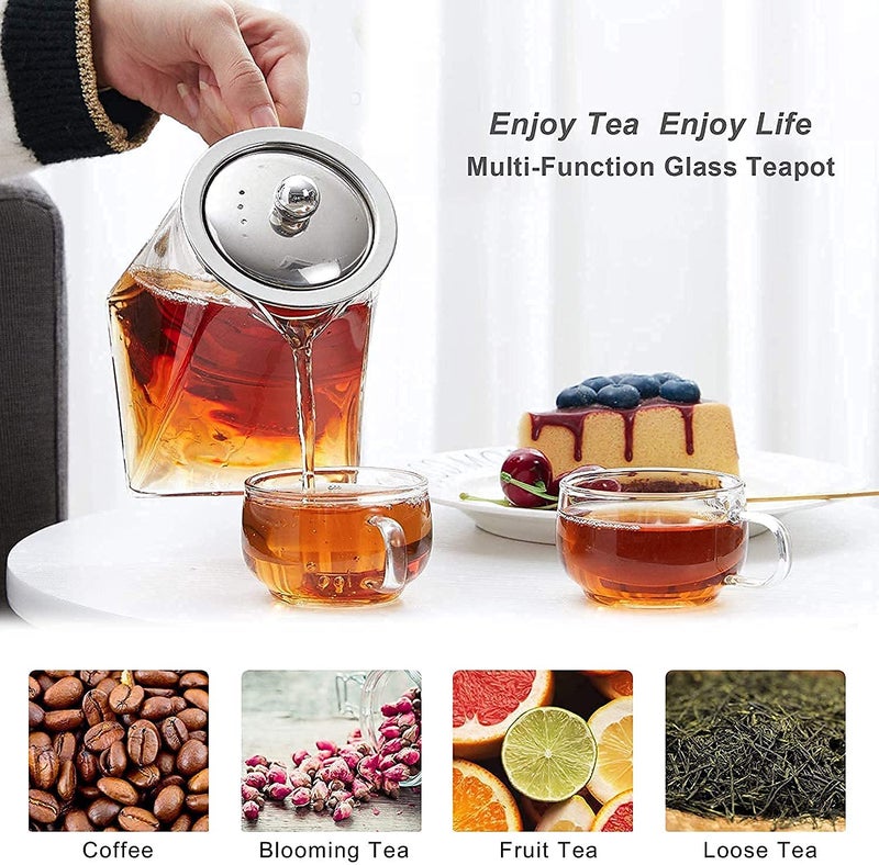 KHOLAD Glass Kettle Teapot with Removable Infuser Lid & Handle 750ml, Stovetop & Microwave Safe, Great for Loose Leaf Tea, Blooming Tea, Tea Bags & Fruit Infused Water (Square) - Image 5