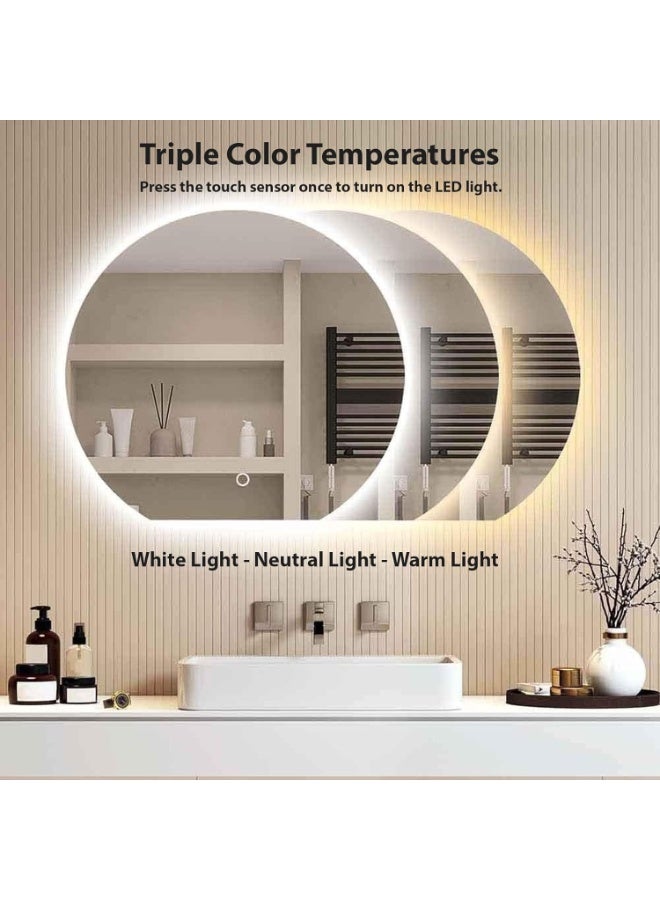 Decorhills LED Frameless Moon-Shaped Bathroom Mirror, 120x90cm, Touch Switch Mirrors, Triple Color Temperature, Wall Mounted - Image 3