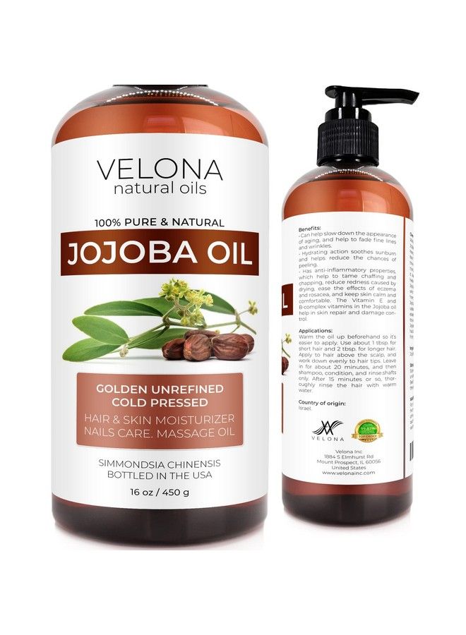 velona زيت الجوجوبا 16 أونصة (مع مضخة) : 100% نقي وطبيعي : غير مكرر، مضغوط على البارد، خالي من الهكسان : مرطب للوجه والشعر والجسم والعناية بالبشرة وعلامات التمدد والجلد المحيط بالأظافر - Image 2