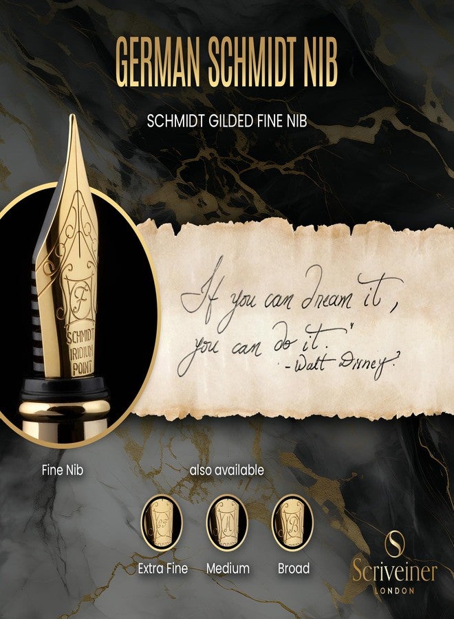 Scriveiner Luxury Fountain Pen - Stunning Black Lacquer Pen, Real Gold Finish, Schmidt Gilded Nib (Fine), Converter, Best Pen Gift Set for Men & Women, Professional, Executive, Office, Nice Pens - Image 5
