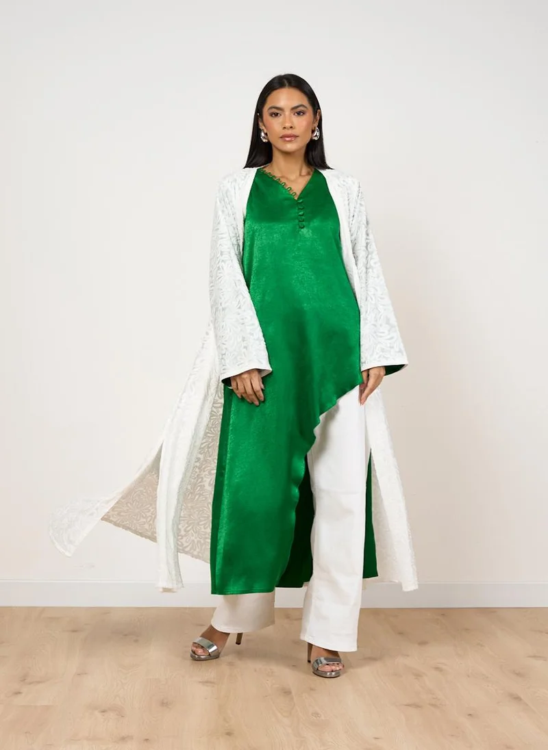 Couturelabs Green Button Detail Aysmmetric Kaftan