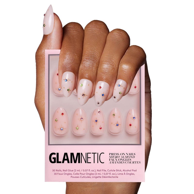 Glamnetic Press On Nails North Star SemiTransparent Fake Nails with 3D Multicolor Gems Short Almond Salon Quality 15 Sizes 30 Nail Kit with Glue - Image 2