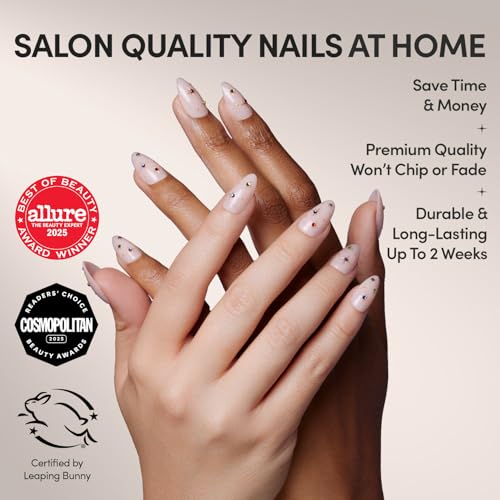 Glamnetic Press On Nails North Star SemiTransparent Fake Nails with 3D Multicolor Gems Short Almond Salon Quality 15 Sizes 30 Nail Kit with Glue - Image 3
