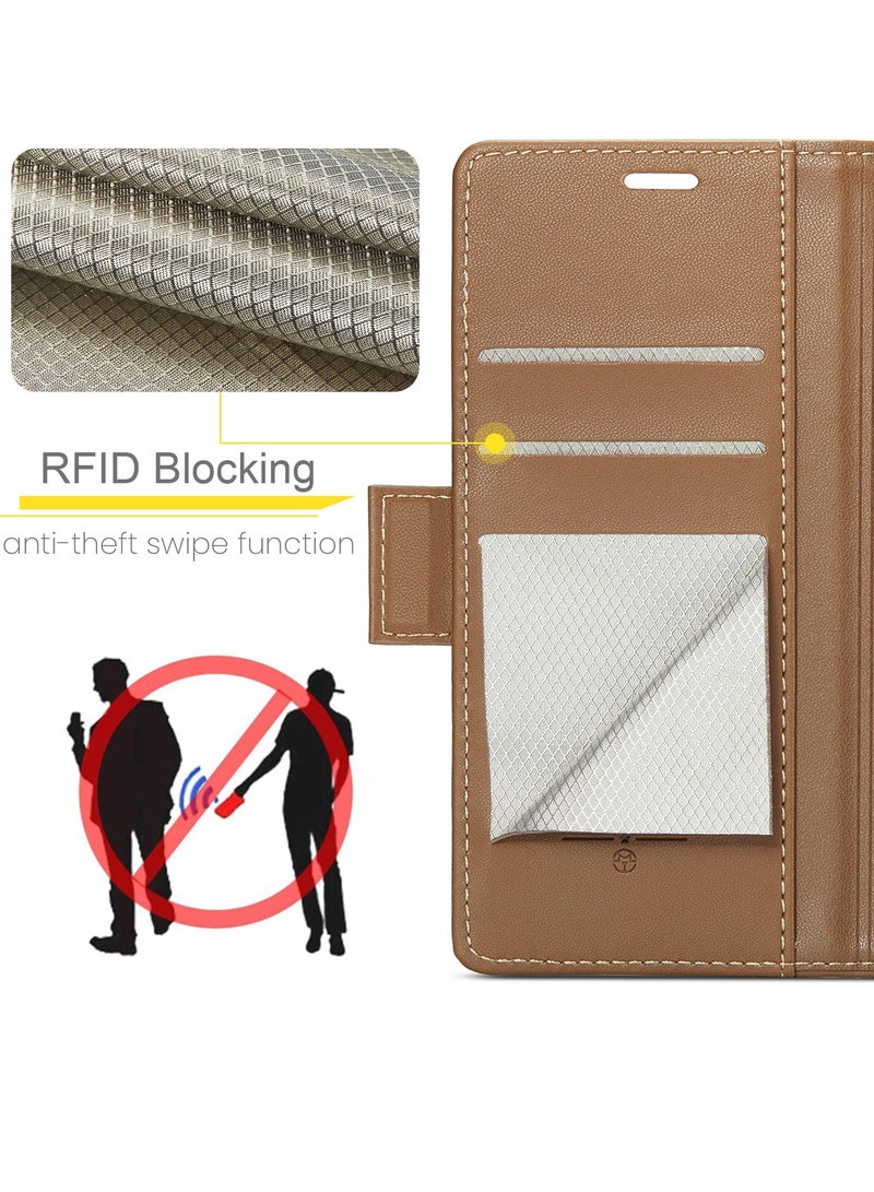 CaseMe CaseMe Flip Wallet Case For Google Pixel 8 Pro, [RFID Blocking] PU Leather Wallet Flip Folio Case with Card Holder Kickstand Shockproof Phone Cover (Brown)  - Image 3