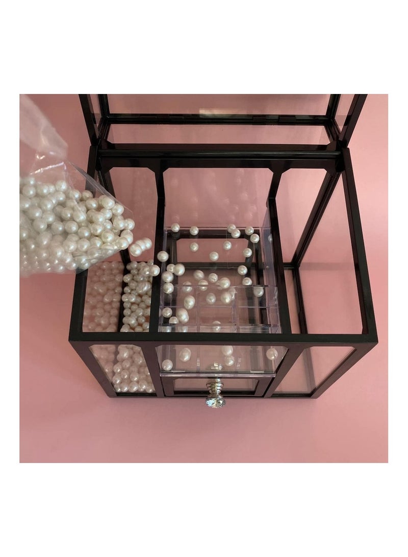 DARIYAH Makeup Box Cosmetics Storage Glass Cosmetics Storage Box Dustproof Home Bathroom Lipstick Makeup Brush Desktop Stand Easy Organization Large Capacity Black - Image 4