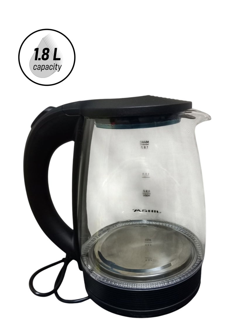 JIHAM - Electric Glass Kettle, 360 Degrees Rotation, Water Level Indicator and Automatic Cut-Off, Perfect for Boiling Water, Milk, Tea, - Image 1