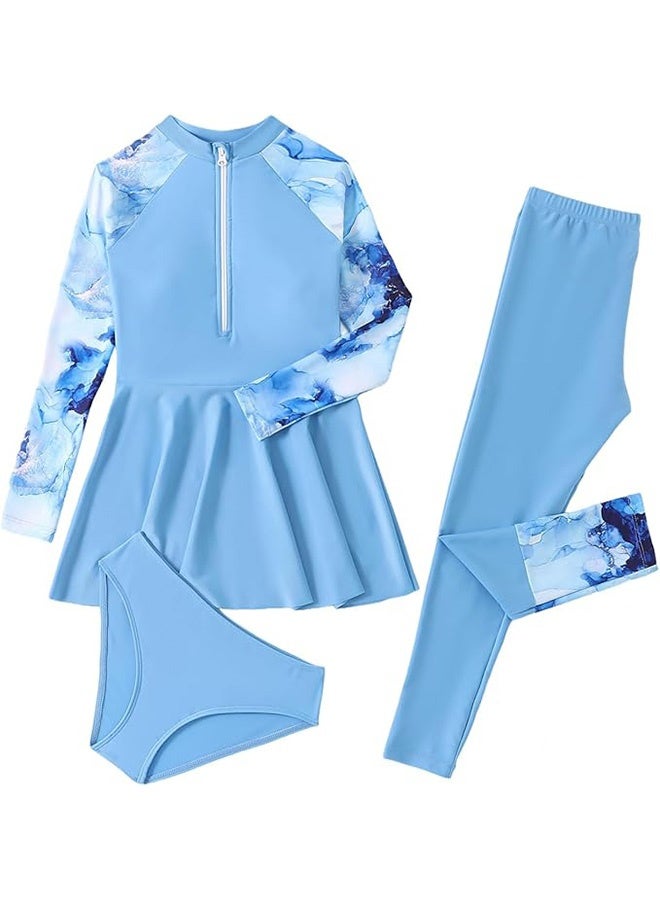 JOUDIYA 3Pcs Girls Long Sleeve Swimsuit Bathing Suit  Rash Guard Swimwear Full Coverage Swimwear - Image 1