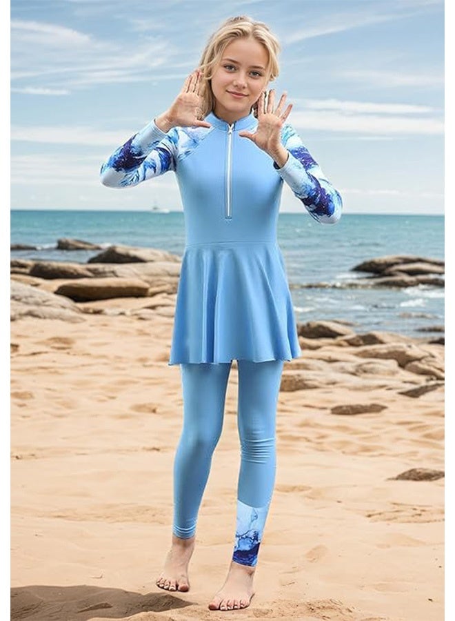 JOUDIYA 3Pcs Girls Long Sleeve Swimsuit Bathing Suit  Rash Guard Swimwear Full Coverage Swimwear - Image 4