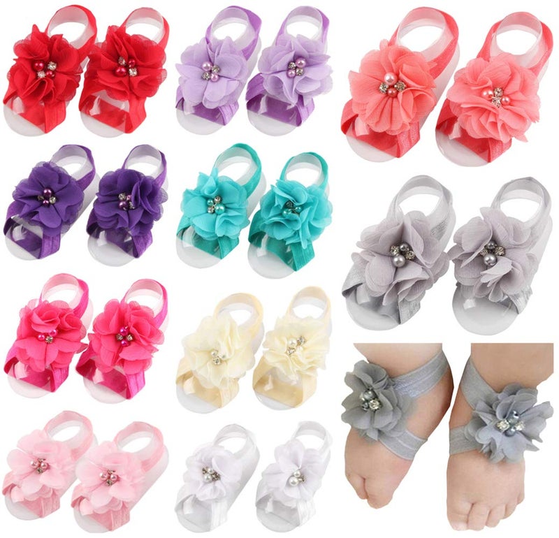 Toptim Baby Girl's Barefoot Sandals Flower for Newborn Toddlers (0-3T) (10 Colors) - Image 1