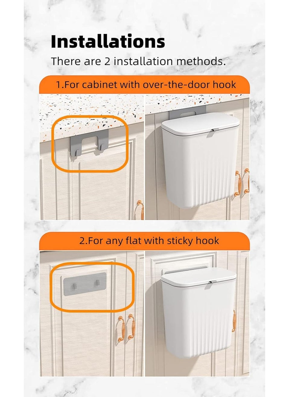 Meneflix Meneflix Compost Bin 25 Gallon Hanging Trash Can with Lid Kitchen Cabinet Door Under Sink Plastic Garbage Can Wall Mounted Slide Open WHITE  - Image 5