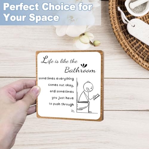 Toerifer Funny Bathroom Decor, Bathroom Wooden Sign with Stand Decor, Farmhouse Home Toilet Desk Shelf Accessories, Rustic Table Decorations Supplies - Image 5