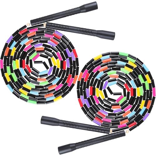 Fezog 16.5FT Double Dutch Jump Ropes for Adults Kids, Rainbw Long Jump Rope, Beaded Jump Rope for Fitness, Segmented Skipping Ropes for Exercise Training, Tangle-Free (Black-2Pcs) - Image 1