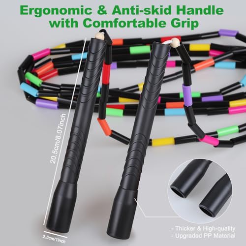 Fezog 16.5FT Double Dutch Jump Ropes for Adults Kids, Rainbw Long Jump Rope, Beaded Jump Rope for Fitness, Segmented Skipping Ropes for Exercise Training, Tangle-Free (Black-2Pcs) - Image 4