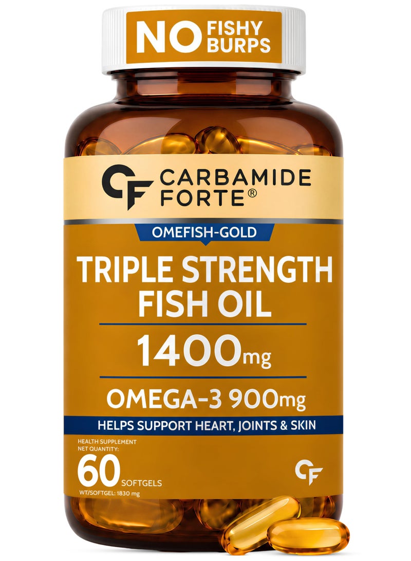 CARBAMIDE FORTE Triple Strength Fish Oil 1400mg with Omega 3 900mg for Men & Women - 60 Softgel Capsules - Image 1