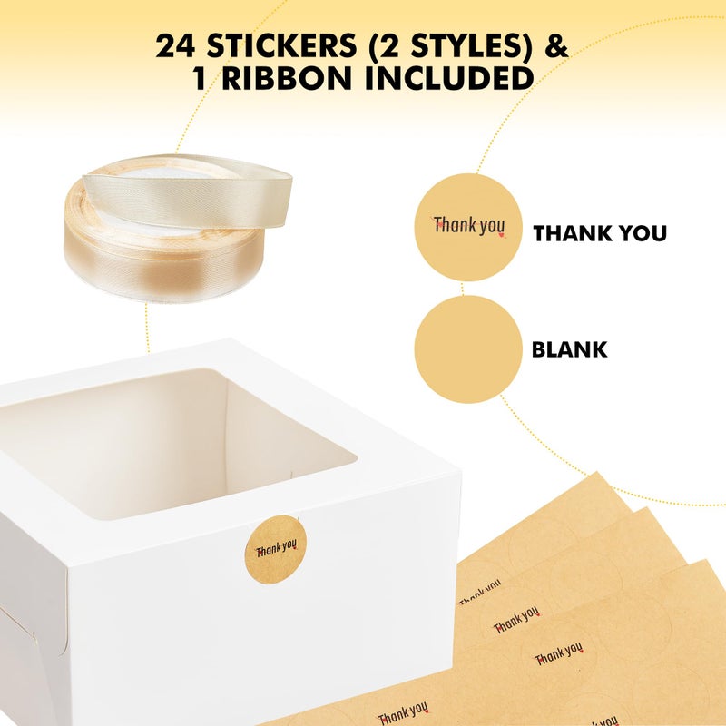 RACETOP 24pcs Cake Boxes with Window, 10x10x5 Inches White Bakery Boxes, Cookie Dessert Boxes, Pastry Box, Square Cardboard Cake Box for Cake, Birthday Party, Donuts, Wedding - Image 2