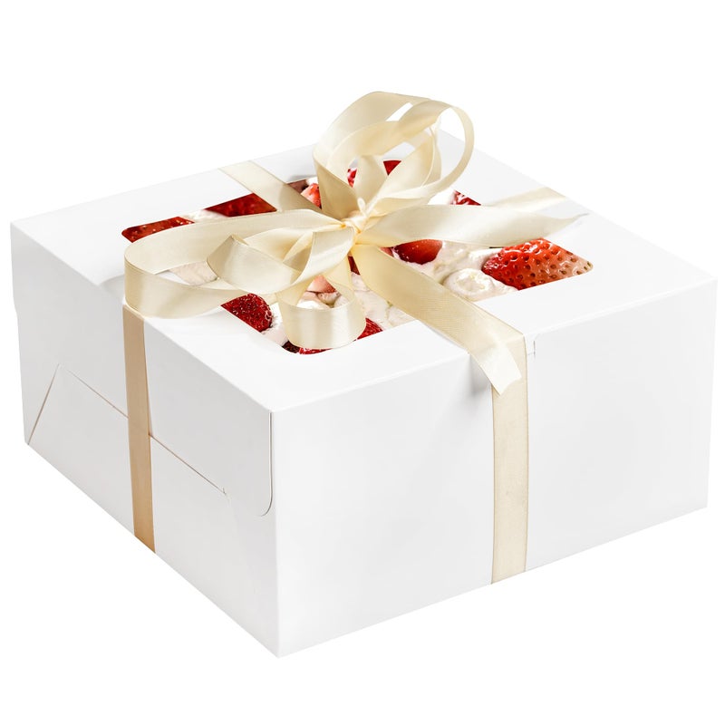 RACETOP 24pcs Cake Boxes with Window, 10x10x5 Inches White Bakery Boxes, Cookie Dessert Boxes, Pastry Box, Square Cardboard Cake Box for Cake, Birthday Party, Donuts, Wedding - Image 1