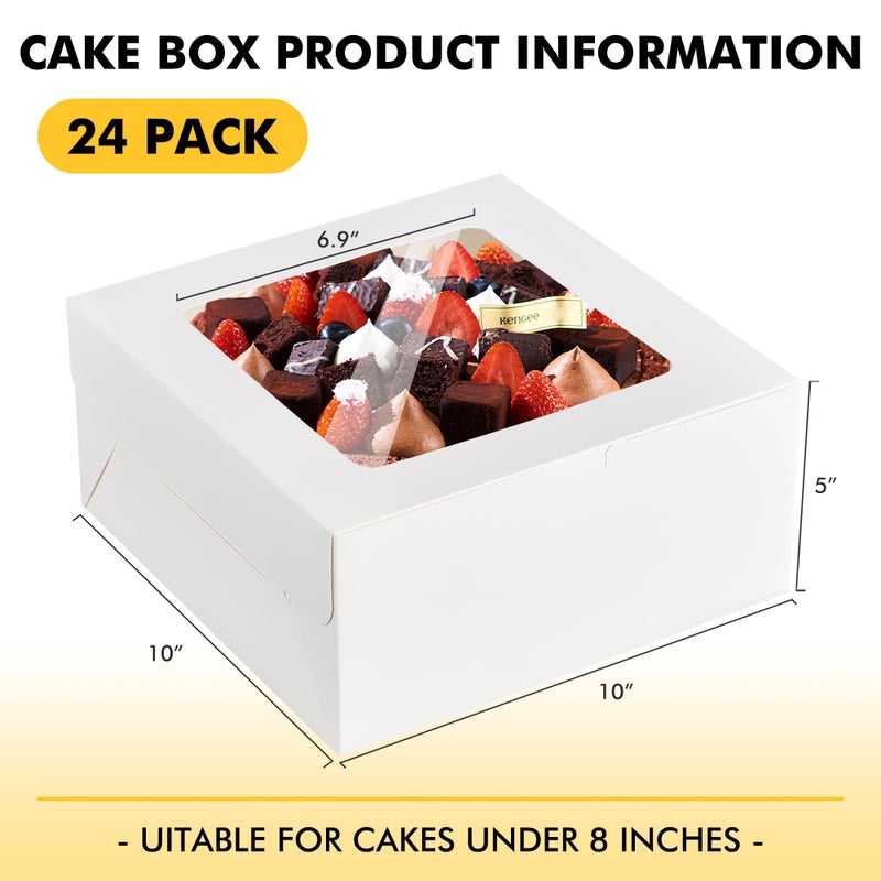 RACETOP 24pcs Cake Boxes with Window, 10x10x5 Inches White Bakery Boxes, Cookie Dessert Boxes, Pastry Box, Square Cardboard Cake Box for Cake, Birthday Party, Donuts, Wedding - Image 3