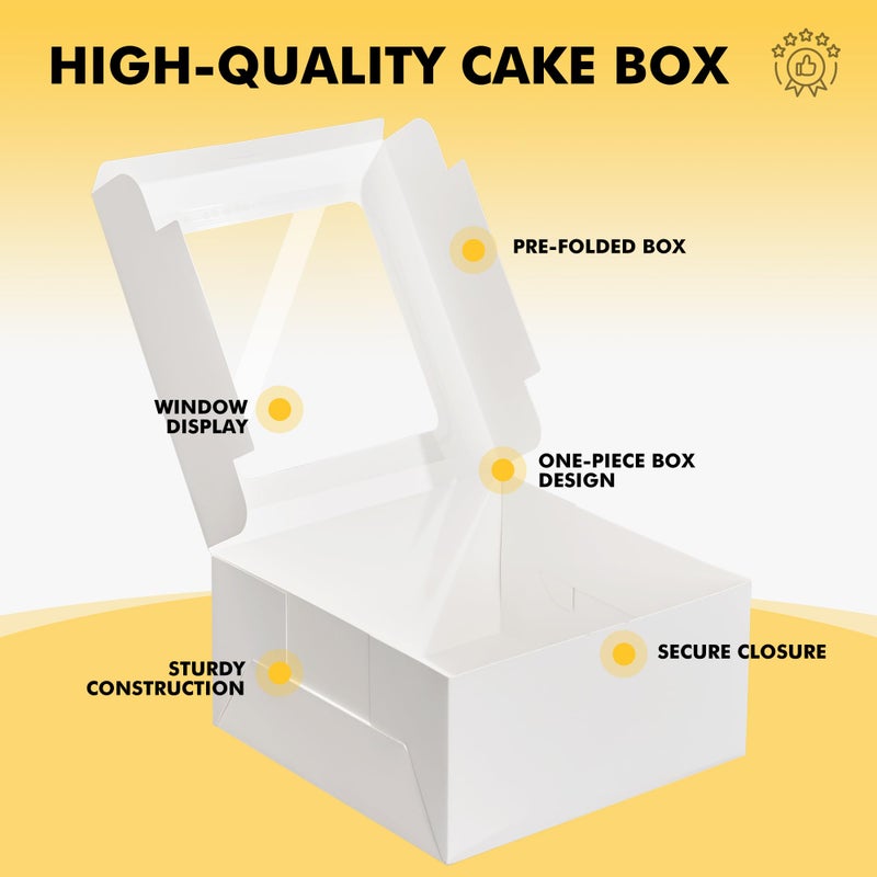 RACETOP 24pcs Cake Boxes with Window, 10x10x5 Inches White Bakery Boxes, Cookie Dessert Boxes, Pastry Box, Square Cardboard Cake Box for Cake, Birthday Party, Donuts, Wedding - Image 4