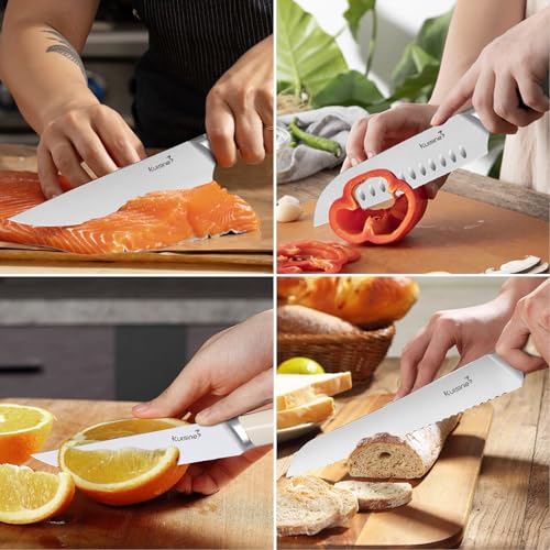 KUISINE Damascus Knife Block Set,Sharp Knife Set,Ergonomic Non-slip Handle,Chef Knife Set with Built-in Sharpener,Luxury Gift for Holiday(Silver,14PCS) - Image 5