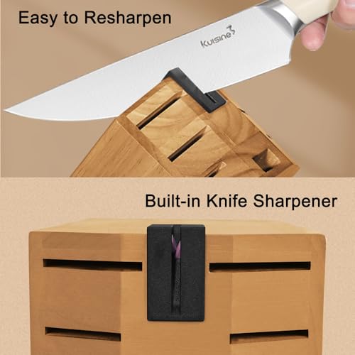 KUISINE Damascus Knife Block Set,Sharp Knife Set,Ergonomic Non-slip Handle,Chef Knife Set with Built-in Sharpener,Luxury Gift for Holiday(Silver,14PCS) - Image 4