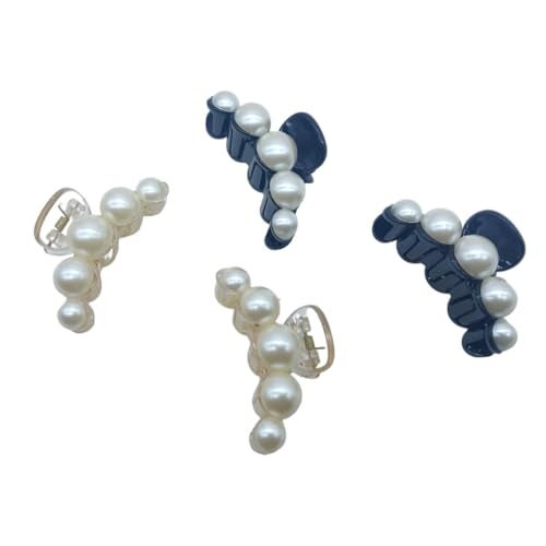 JWELLA Set of 4 Elegant Pearl Hair Claw Clips for Women – Sophisticated Black and White Acrylic Hair Clips for Stylish Hairdos - Image 1