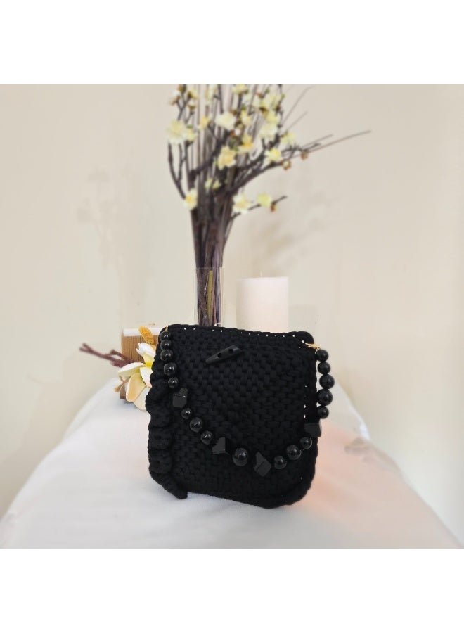 RandSac Midnight Bead Handle Crochet Bag comes in elegant black - Image 3