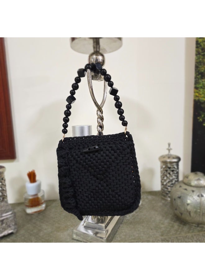 RandSac Midnight Bead Handle Crochet Bag comes in elegant black - Image 2