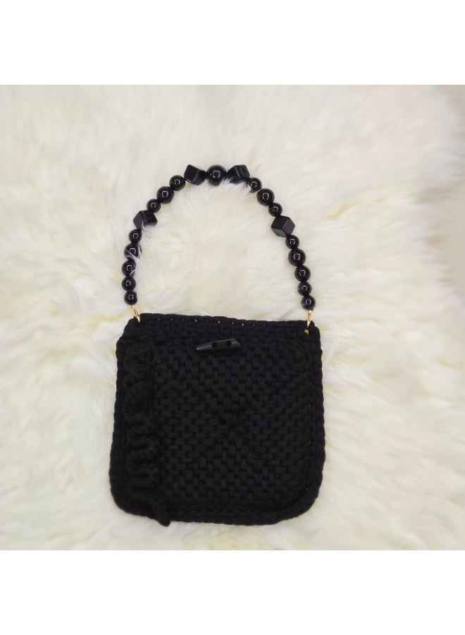 RandSac Midnight Bead Handle Crochet Bag comes in elegant black - Image 1