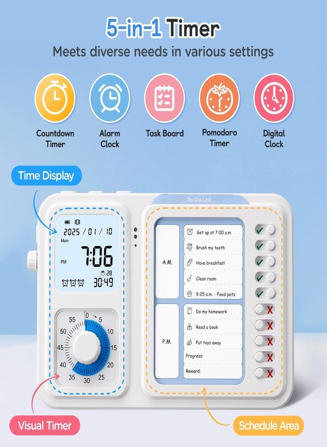Nixroork 3-in-1 Visual Timer & ADHD Tool for Kids|Adults, Task Timer with Chore Chart Board, Visual Schedule for Kids with Autism, Daily Checklist for Home, School, Classroom, Desk - Image 2