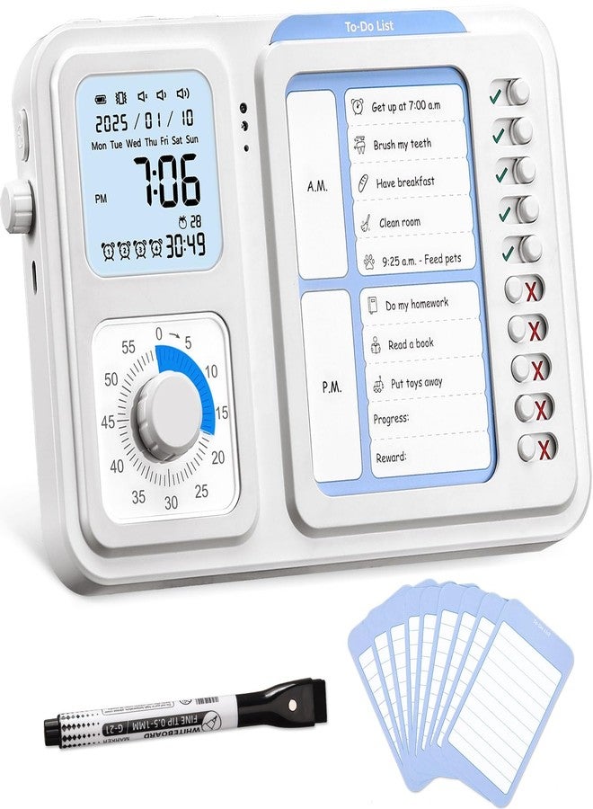 Nixroork 3-in-1 Visual Timer & ADHD Tool for Kids|Adults, Task Timer with Chore Chart Board, Visual Schedule for Kids with Autism, Daily Checklist for Home, School, Classroom, Desk - Image 1