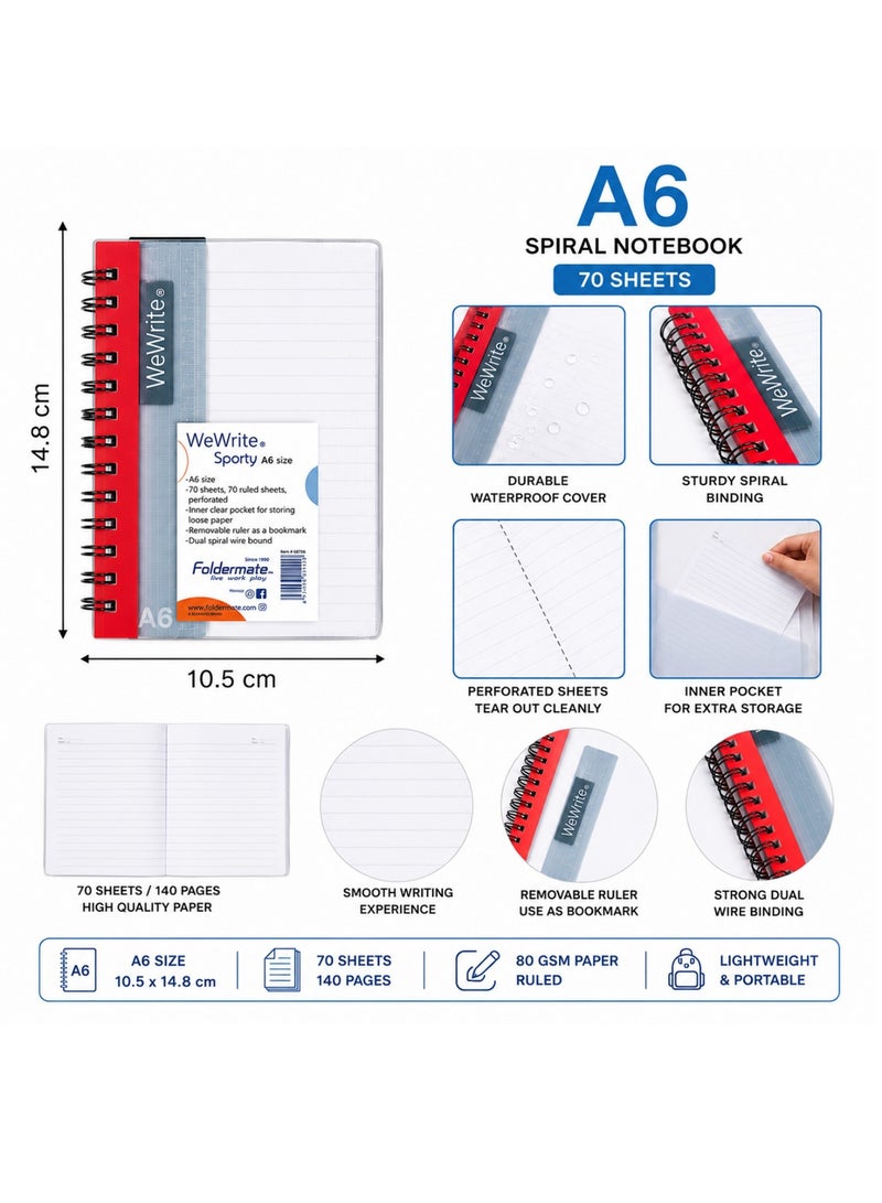 Foldermate 1-Piece A6 Size Spiral Lined Notebook 70 Sheets Assorted Colours - Image 2