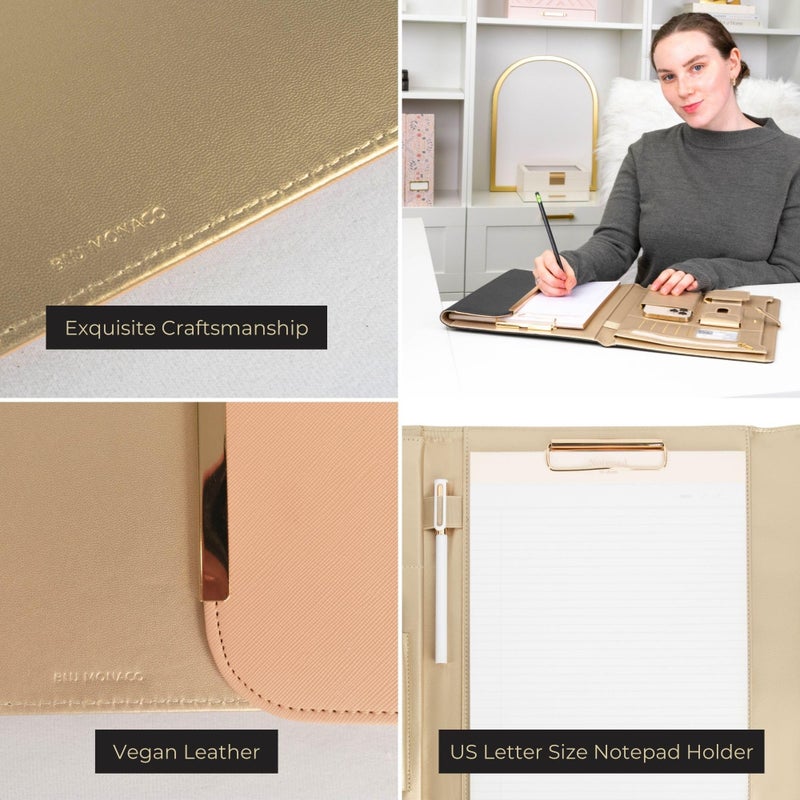 BLU MONACO | Peach Beige Vegan Leather Padfolio | Professional Portfolio Binder with Magnetic Closure and Gold Trim | 8.5 x 11 Business Organizer Case for Women - Image 4