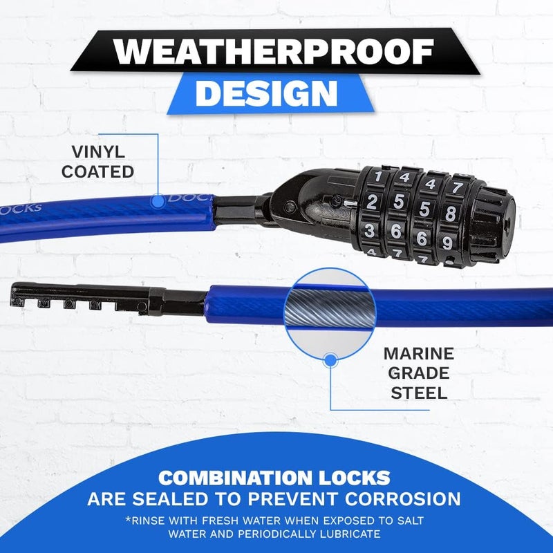 DocksLocks Weatherproof Straight Security Cable Lock (5ft to 25ft Lengths) with Resettable Combination, Anti-Theft Protection for Kayak, Bike, Paddleboard, Scooter, Equipment, Bicycles and More 10ft - Image 4