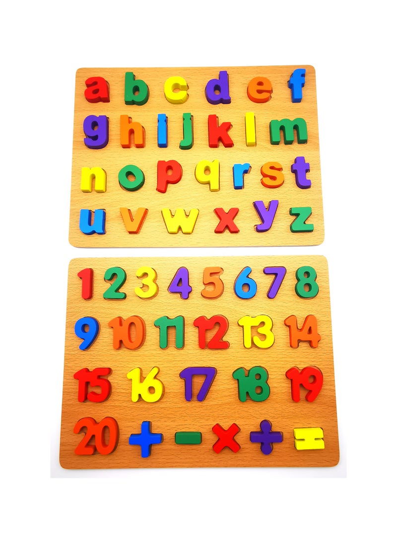 asmat Wooden ABCD and Number Puzzle Toy for Kids Learning Fun, Small Wooden ABCD Puzzle Toy for Learning Letters and Numbers(2 pack)  - Image 1