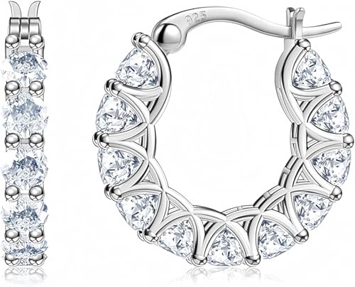 Allencoco Cubic Zirconia Huggie Hoop Earrings - Jewelry For Women, 14K Gold, 925 Sterling Silver Post Hypoallergenic (White Gold 13CZ 21mm) - Image 1