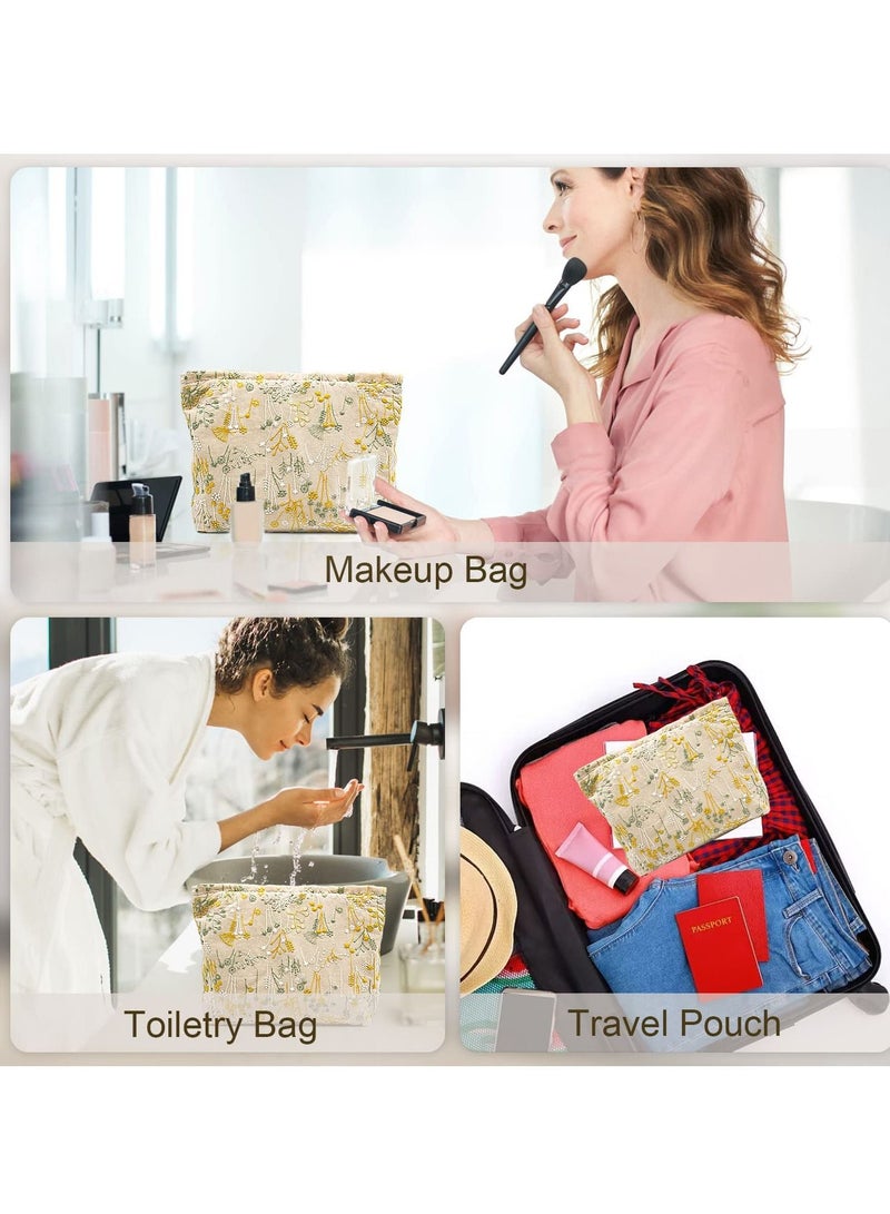 SYOSI Makeup Bag for Women, Flower Cosmetic Bags Zipper Pouch, Portable Large Capacity Canvas Makeup Bag Zipper Pouch, Travel Toiletry Bag Cosmetic Organizer for Women and Girls (Silk Flower)  - Image 5