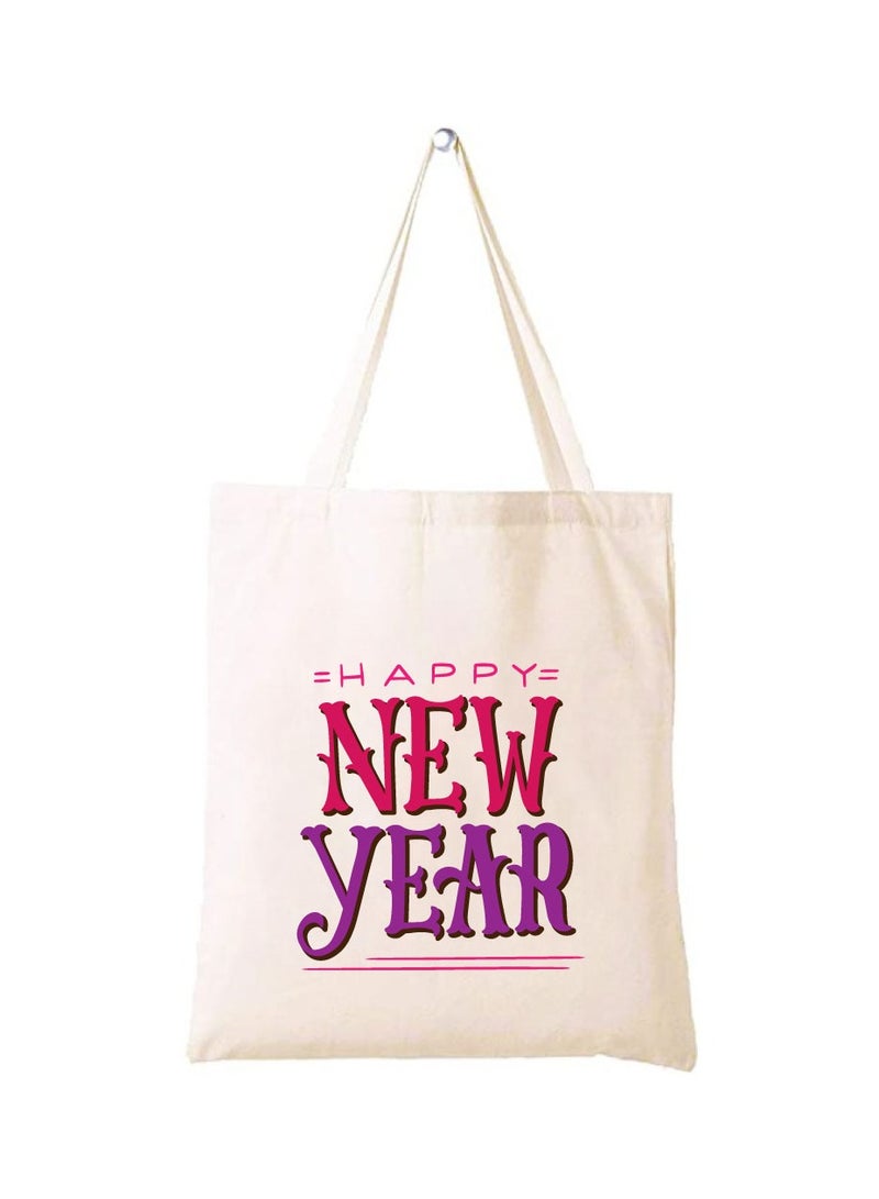 برينت شوب فور مي سنة جديدة سعيدة مع حقيبة حمل قطنية من القماش المطبوع - حقائب كبيرة أنيقة ومثالية للاستخدام اليومي - حقائب تسوق للعام الجديد - Image 1