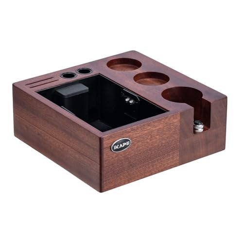 IKAPE V2 Espresso Knock Box Espresso Coffee Organizer Box Fit for Storage 51 to 58MM Espresso Tamper Distributor Portafilter  Puck Screen Accessories Natural Walnut Station Base 8 IN One