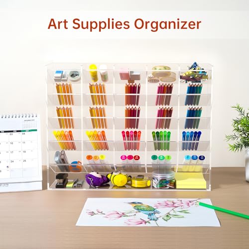 BEYGORM Acrylic Vertical Marker Organizer for 310 Markers with 26 Compartments, Clear Angled Pen & Pencil Holder, Large Desk Stationery & Art Supply Storage for Office & School (14.9 x 12.4 x 4 Inch) - Image 5