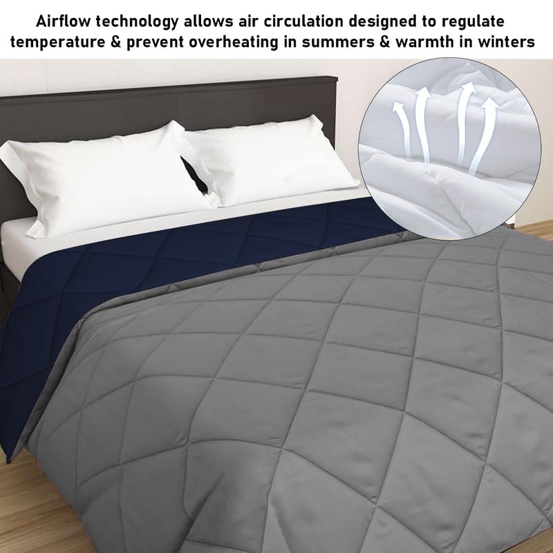 Make Bed Reversible Comforter 220 GSM Microfiber Reversible AC Comforter/Blanket for Winter/Quilt/Duvets for King Size Double Bed Comforter (90 * 100 Inch, Navyblue & Grey) - Image 2