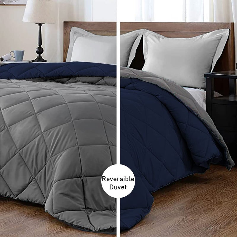 Make Bed Reversible Comforter 220 GSM Microfiber Reversible AC Comforter/Blanket for Winter/Quilt/Duvets for King Size Double Bed Comforter (90 * 100 Inch, Navyblue & Grey) - Image 4