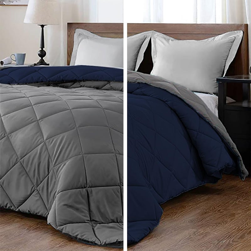 Make Bed Reversible Comforter 220 GSM Microfiber Reversible AC Comforter/Blanket for Winter/Quilt/Duvets for King Size Double Bed Comforter (90 * 100 Inch, Navyblue & Grey) - Image 1