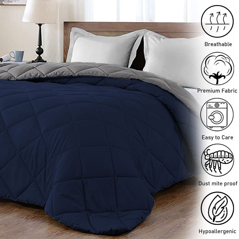 Make Bed Reversible Comforter 220 GSM Microfiber Reversible AC Comforter/Blanket for Winter/Quilt/Duvets for King Size Double Bed Comforter (90 * 100 Inch, Navyblue & Grey) - Image 3