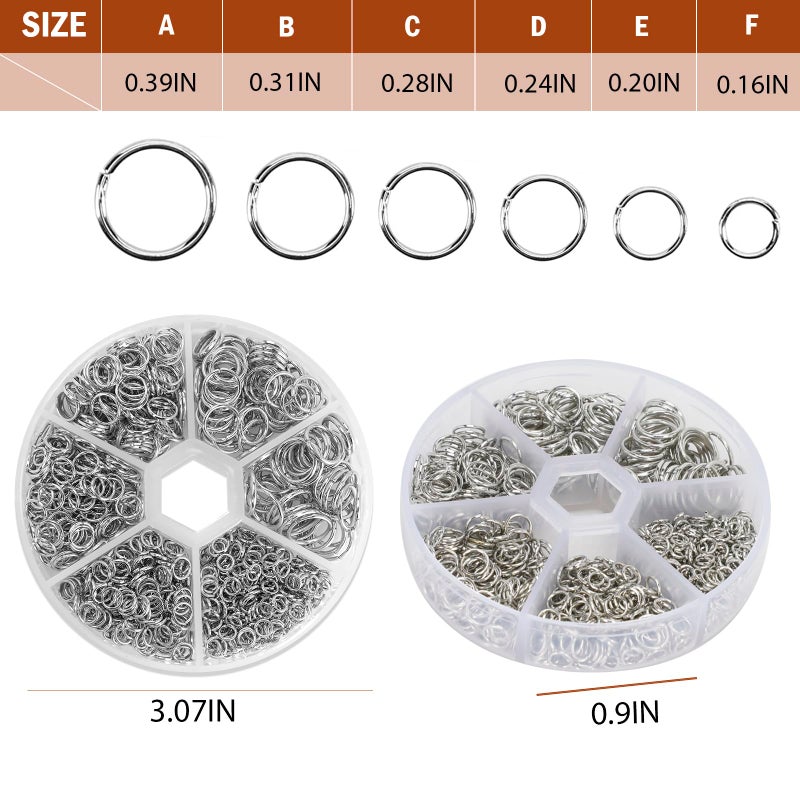 Vukasi 1100Pcs Open Jump Rings, Silver Jump Rings Set Stainless Steel Jump Ring O Ring Connectors for Jewelry Making Bracelet Earrings Necklace Connectors (4/5/6/7/8/10mm)â€¦ - Image 4