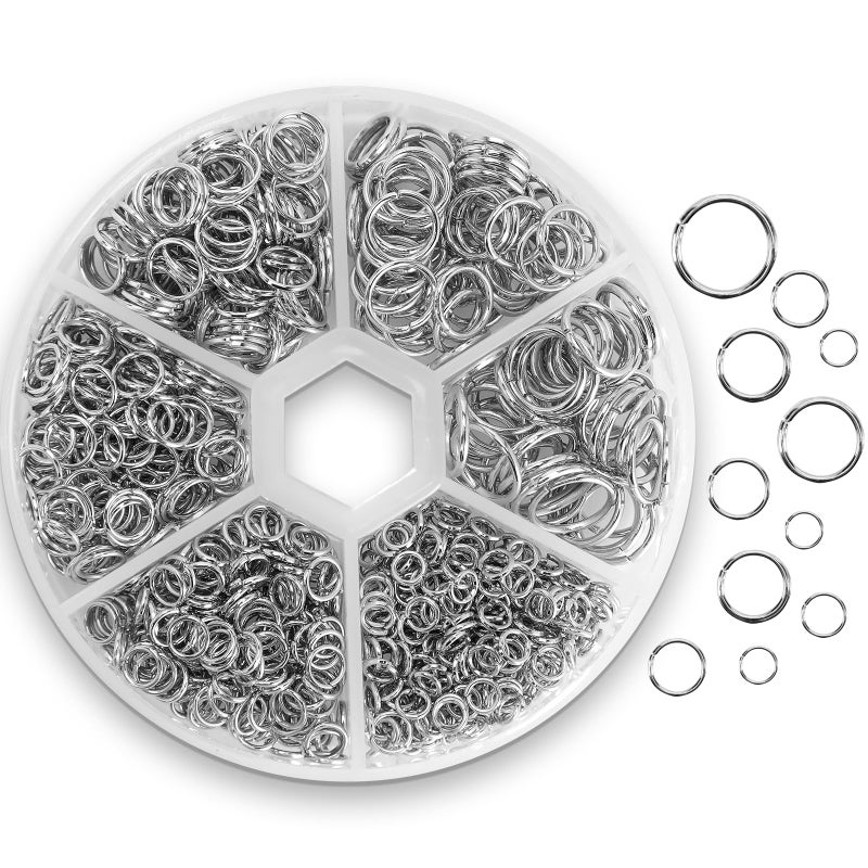Vukasi 1100Pcs Open Jump Rings, Silver Jump Rings Set Stainless Steel Jump Ring O Ring Connectors for Jewelry Making Bracelet Earrings Necklace Connectors (4/5/6/7/8/10mm)â€¦ - Image 1