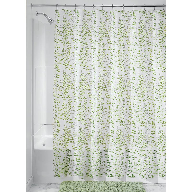 InterDesign iDesign Vine Waterproof PEVA Bathroom Shower Curtain  72 x 72 GreenWhite - Image 1
