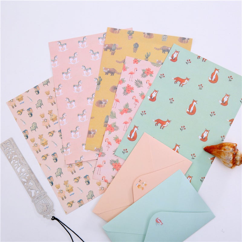 Korean Stationery Beautiful Small Fresh Flowers Cute Animal Set Envelope A5 Letter Paper Letterhead 10 Types - Image 3