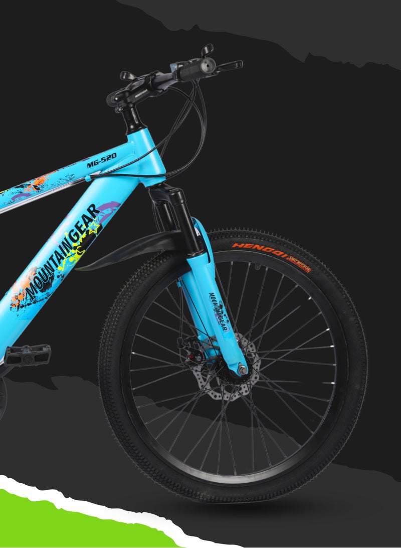 ماونتن جير الدراجة الجبلية MTB 21 سرعة MGR311382 | دراجة مقاس 24 بوصة بإطار من الفولاذ عالي الكربون | فرامل قرصية | 38 شوكة أمامية ممتصة للصدمات | TX-30 شيمانو شيمانو | دواسات بي في سي | مقعد MTB- أزرق فاتح - Image 3