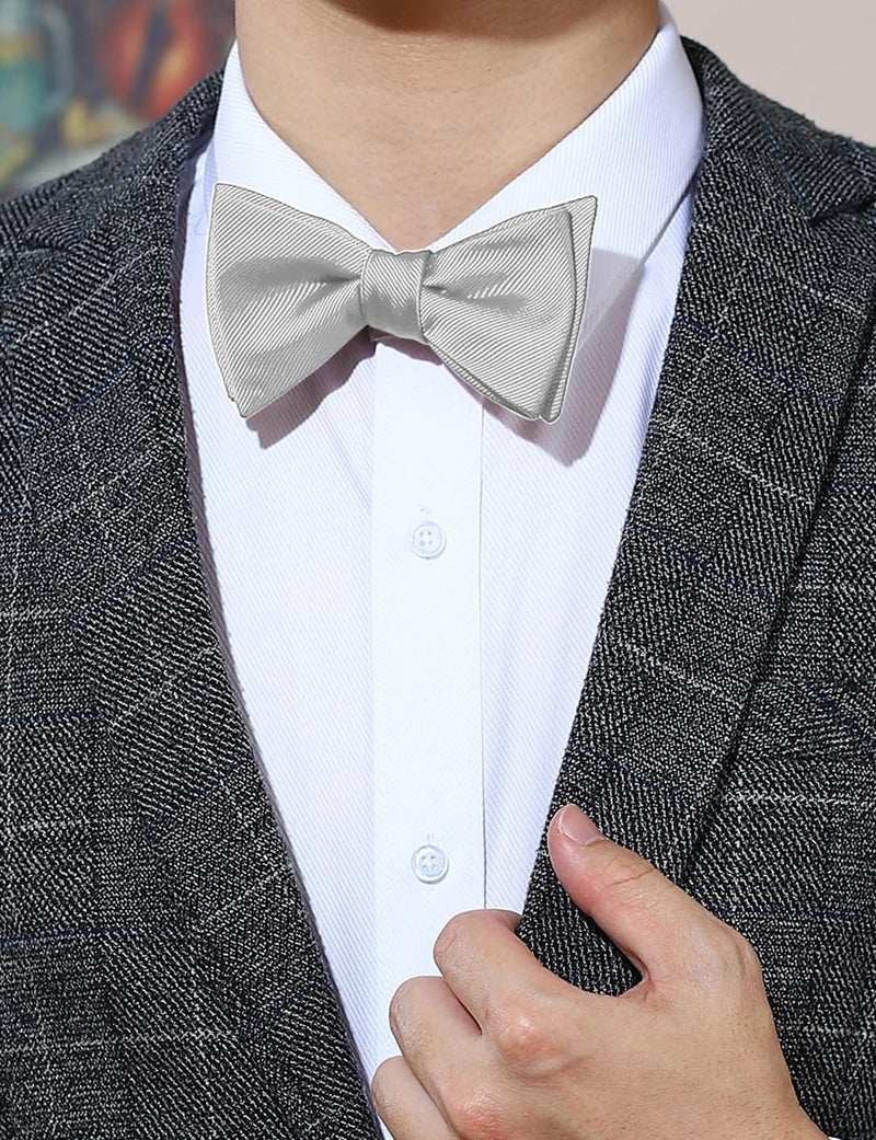 pensee Mens Solid Bowtie Woven Self Tie Bow Ties Tuxedo & Wedding Bowties - Image 2